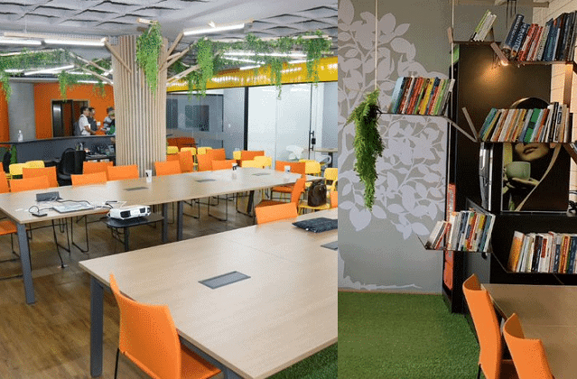 espaço de coworking - área das mesas de trabalho compartilhadas